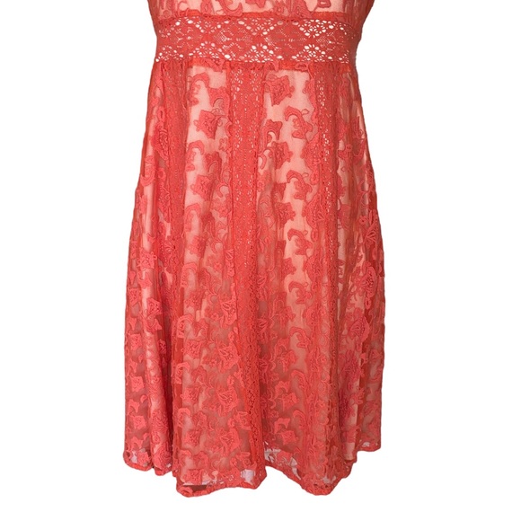 Sundance Emma Coral Orange Lace Cutout Flare Dress - 4 - Picture 5 of 12